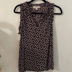 Michael Kors sleeveless top, size XL.  V-neck front. Black with white and pink